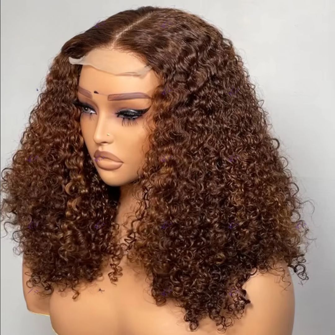 Chocolate Brown Glueless Wig Pre Cut 4x6 Full Curly Colored Lace Human Hair Wigs Pre Pulcked 180% Density