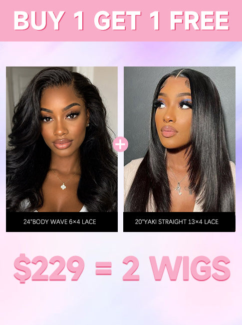 $229 = 2 Wigs | 24” Body Wave + 20” Yaki Straight Human Hair Wig