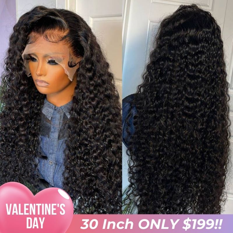 $199=30inch Black Curly Hair 4x6 Pre Cut Lace Front Wig 100% Virgin Human Hair Wigs Pre Plucked Hairline No Code Needed