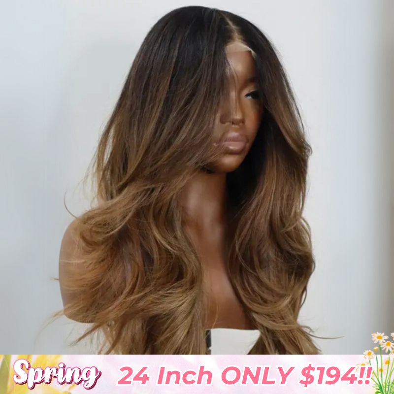 Warm Dark Blonde Glueless Wigs 13x4 Natural Straight Lace Front Wig Layer Cut Human Hair Wigs