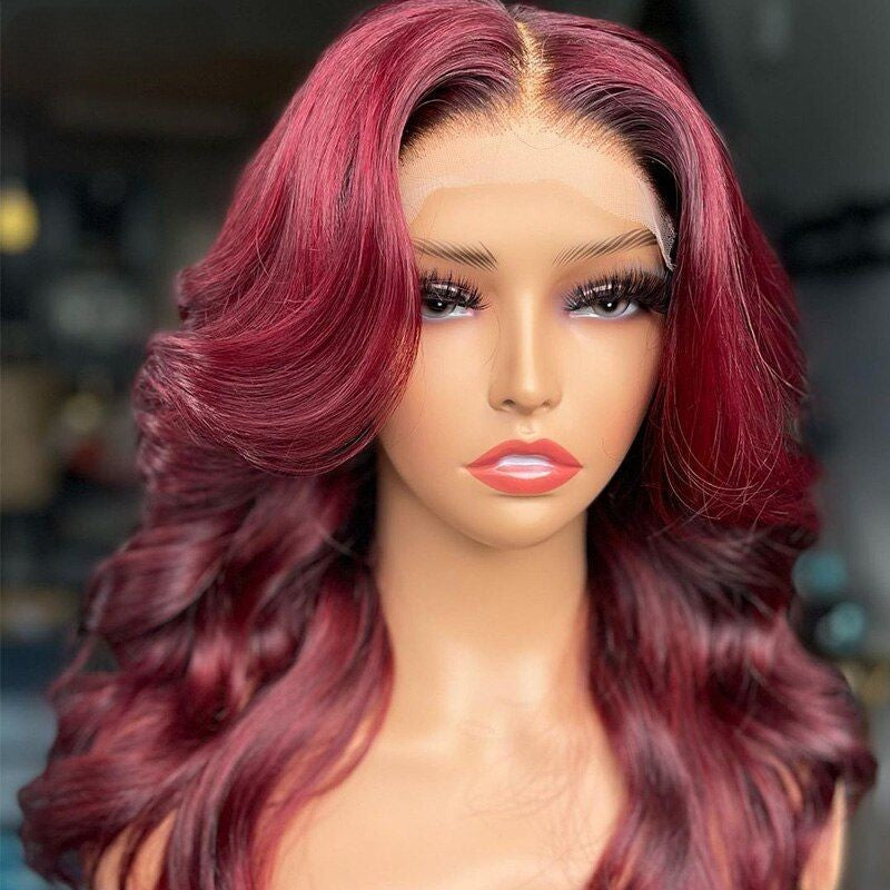 Glueless Wigs 99J Burgundy Body Wave Lace Front Wig  Colored Pre Plucked Nature Hairline Human Hair Wigs-GeetaHair