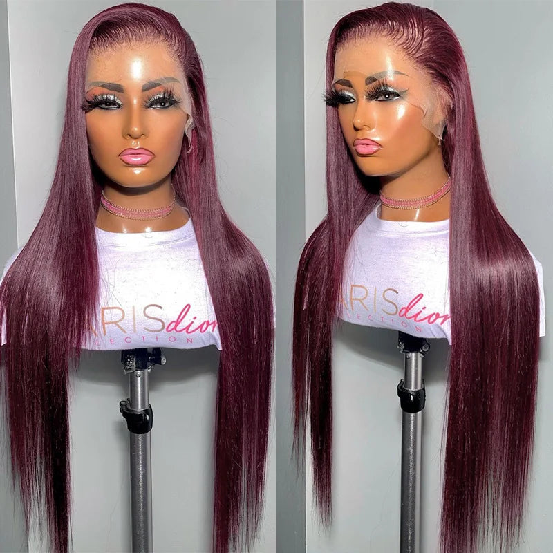 99J Burgundy Color Straight Hair 13x4 HD Lace Front Wigs/4x4 HD Lace Closure Wig Pre Plucked Hairline Real Human Hair Wigs-Geeta Hair