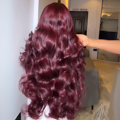 99J Burgundy Glueless Wigs 3D Body Wave 13x4 Red Colored Lace Front Wigs Pre Plecked -Geeta Hair