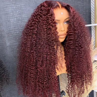 99j Burgundy Hair 13x4 HD Lace Kinky Curly Lace Front Wig Glueless 4x4 Lace Closure Wig Pre Plucked Human Hair Wigs-Geeta Hair
