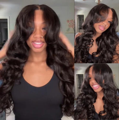 Ocean Wave Wig Pre-Cut HD Lace Wear Go Glueless Wig 13x4 Loose Body Wave Lace Front Wigs with Curtain Bangs 180% Density-Geeta Hair