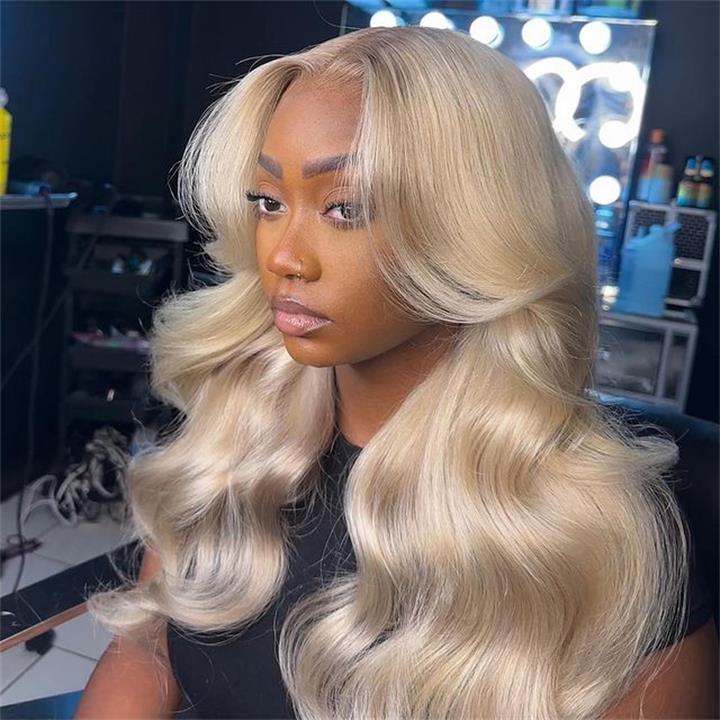 Ash Blonde Body Wave Lace Front Wig Blonde Colored Human Hair Wigs 180% Density