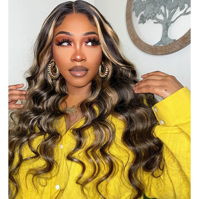 Balayage Highlight Lace Front Wig Body Wave Glueless Human Hair Wigs 180% Density-GeetaHair