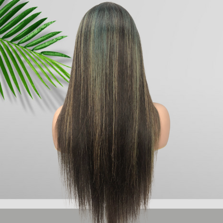 Balayage Light Blue Long Straight Hair Glueless 4x4/13x4 HD Lace Front Human Hair Wigs Funky Color Highlights Wig-Geeta Hair