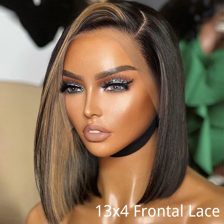 Flash Sale Blonde Highlight Bob Straight Wig Glueless Side Part Lace Front Wigs 180% Density - Geeta Hair