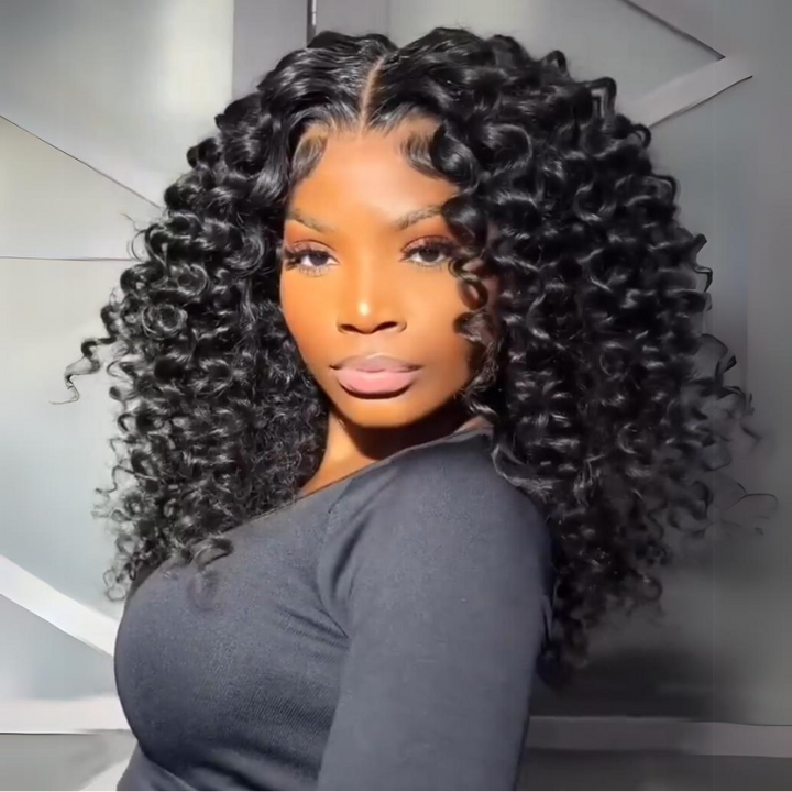 Full 300% Density Bouncy Loose Wave Glueless Wig 13x4 HD Lace Front Wig Pre Plucked Hairline 100% Real Bouncy Curly Human Hair Wig