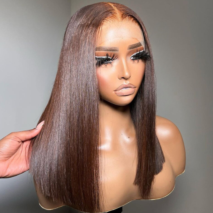 Brown 4x4/13x4 HD Lace Bob Wig Colored Bone Straight Shoulder Length Human Hair Wigs-Geeta hair