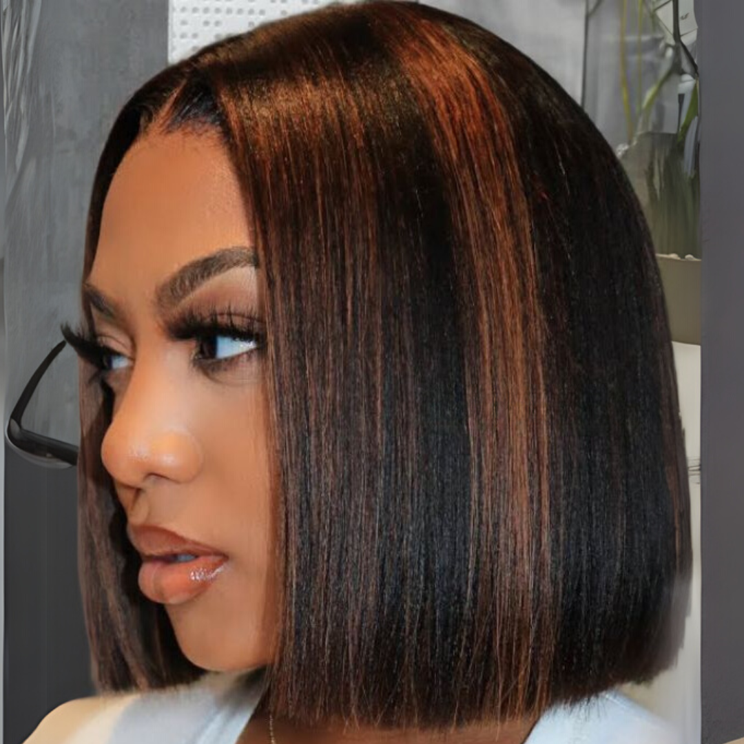 Brown Highlight Bob Wig Human Hair 13x4 Bone Straight Lace Front Wigs Human Hair 250% Density No Code Needed