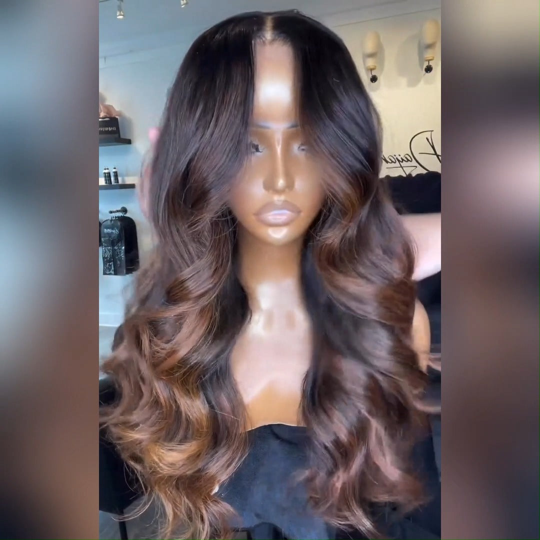 Brown Ombre Glueless Wigs Body Wave 13x4 Lace Front Wigs Ombre Colored Human Hair Wigs