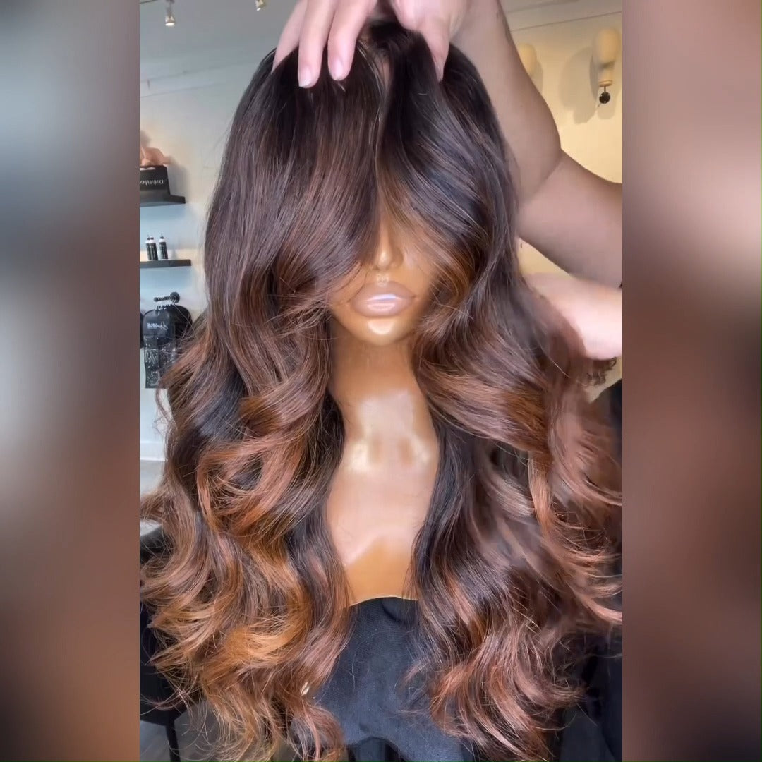 Brown Ombre Glueless Wigs Body Wave 13x4 Lace Front Wigs Ombre Colored Human Hair Wigs