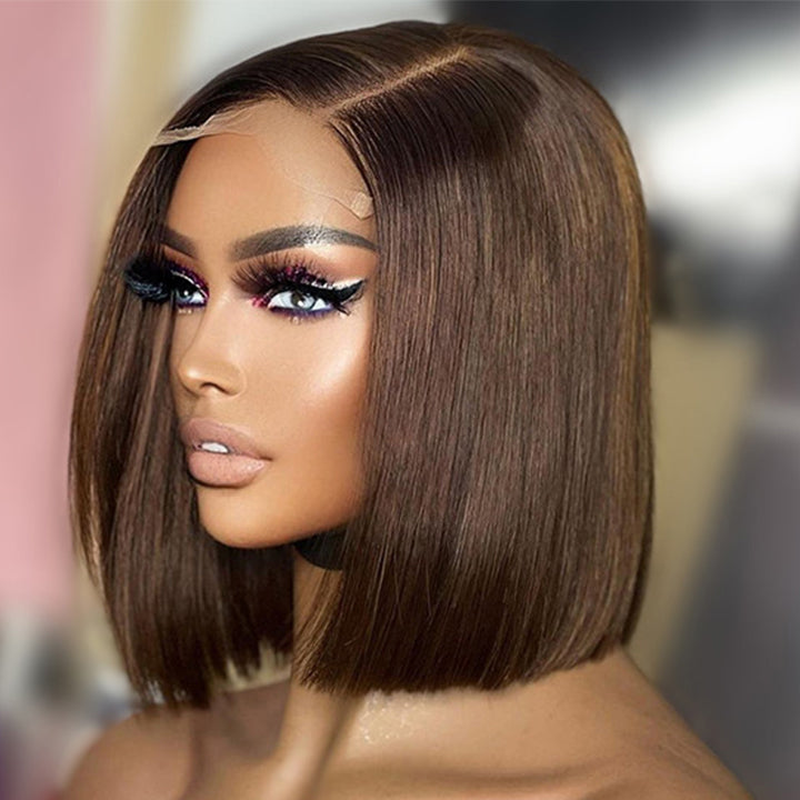 50%+Extra $100 OFF : Brown 4x4 HD Colored Bone Straight Human Short Bob Hair-Flash Sale, Only 2 Days