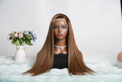 Long Straight HD Lace Wig For Women Human Hair  Wigs Straight Wig For Black Women Brown Mixed Blonde