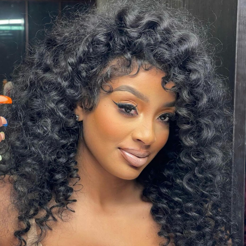 Full Resilient Curly Glueless Wig Human Hair 13x4 Lace Front Wig Pre Plucked 250% Density