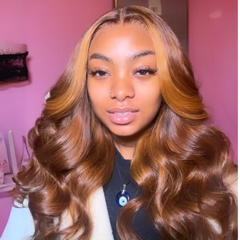 Funky Colored Wigs | Ginger With Blonde Highlight Body Wave Lace Front Wigs Ombre Skunk Stripe Human Hair Wig