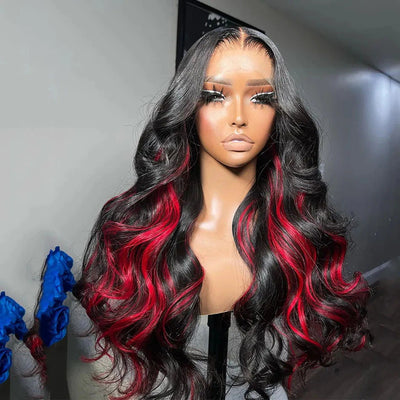 Funky Colored Wigs | Glueless 13x4/6x4.5 Highlight Red Body Wave Pre Cut HD Transaparent Lace Human Hair Wigs-Geeta Hair