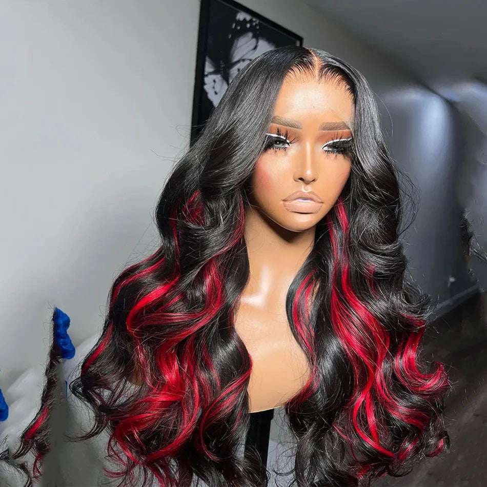 Funky Colored Wigs | Glueless 13x4/6x4.5 Highlight Red Body Wave Pre Cut HD Transaparent Lace Human Hair Wigs-Geeta Hair