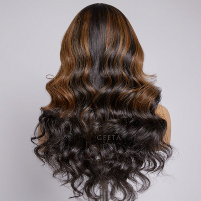 Funky Colored Wigs | Glueless 13x4/6x4.5 Money Piece Brown Mix Black Loose Wave Pre Cut HD Transaparent Lace Human Hair Wigs-Geeta Hair