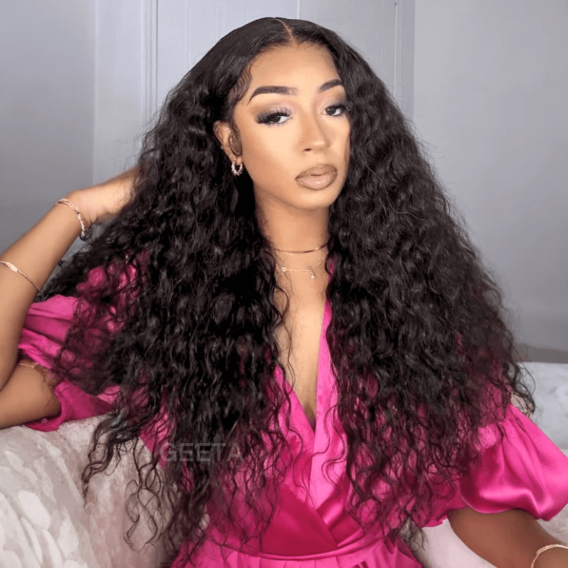 $199=30inch Water Wave 13x4 Lace Front / 6x4  Pre Cut HD Transaparent Lace Glueless Put On And Go Wig Geeta Hair