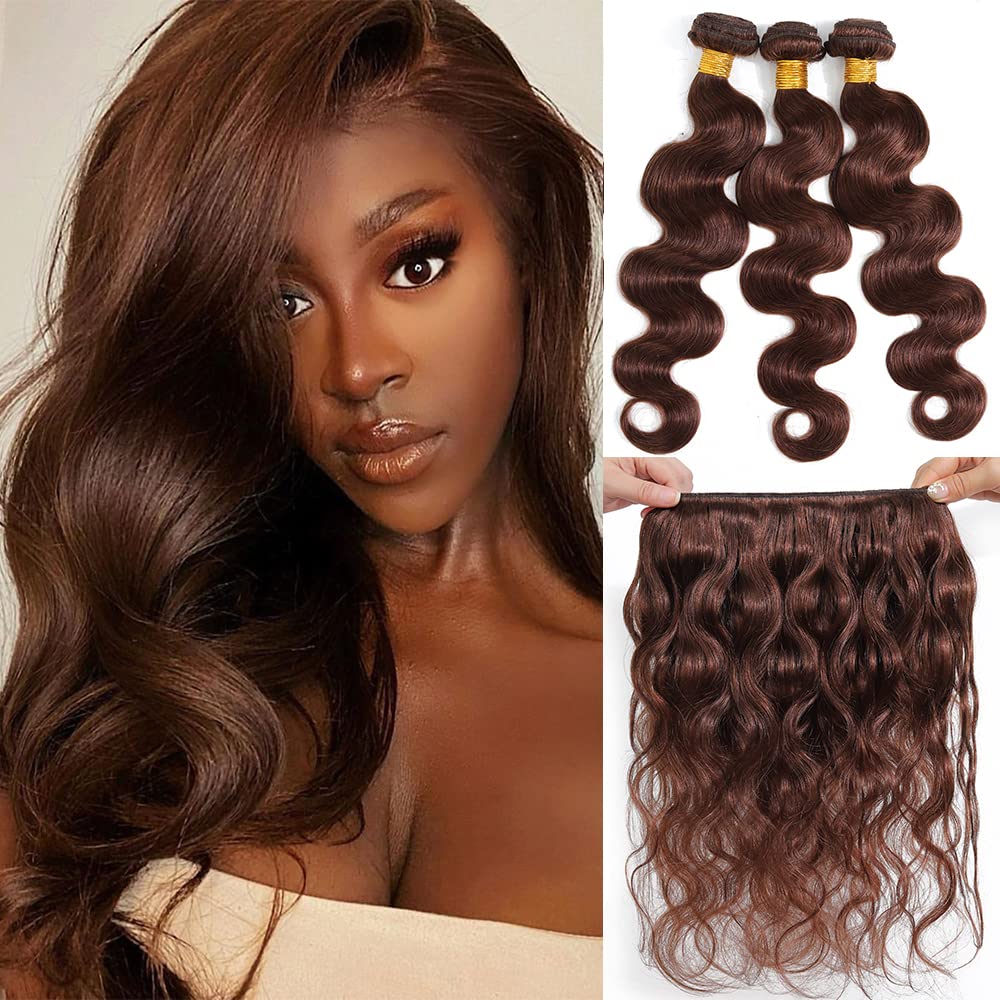GeetaHair Light Brown Body Wave 3 Bundles With 4x4 Lace Closure Unprocessed 100% Real Human Hair Extensions