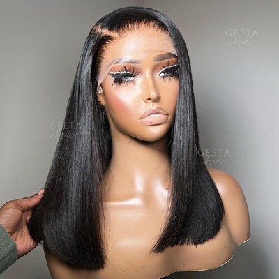 Flash Sale Short Straight Human Hair Wigs Glueless C-shaped Side Part Bob Wigs-Geeta Hair