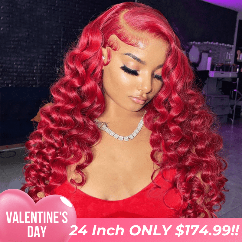 Valentine's Special Sale Red Loose Deep Wave Lace Front Wig Colored HD Transparent Lace Human Hair Wigs