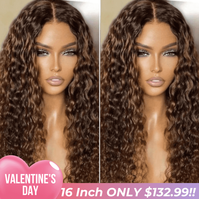 Valentine's Special Sale Honey Blonde Highlight Spanish Curly HD Lace Front Wig Glueless Curly Human Hair Wigs Highlights Brown Wig