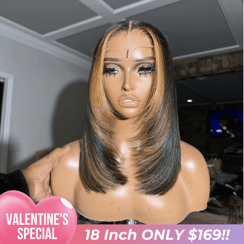 Valentine's Special Sale Layer Cut Glueless Wigs Ombre Highlight Straight Bob Human Hair Wigs 13x4 Lace Front Wigs