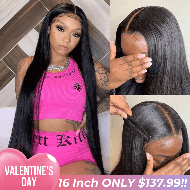 Valentine's Special Sale Long Straight Hair 13x4 HD Lace Front Wig Pre Plucked Natural Hairline 100% Virgin Human Hair Wigs - Geeta Hair