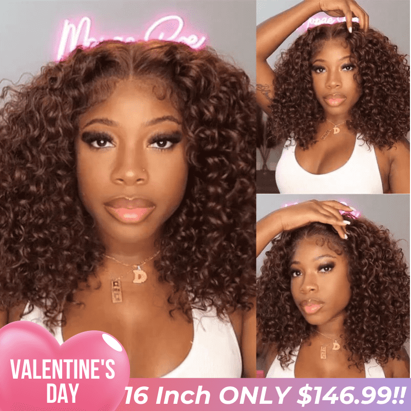 Valentine's Special Sale Reddish Brown 5X5 HD Lace Closure Deep Curly Bob Wig Glueless Curly Red Wine Invisible Lace Human Hair Bob Wigs