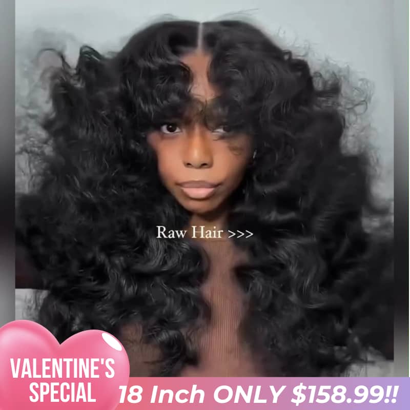 Valentine's Special Sale Fluffy Loose Wave Curtain Bangs Wig 13x4 Lace Front Wigs Human Hair With Bangs 250% Density