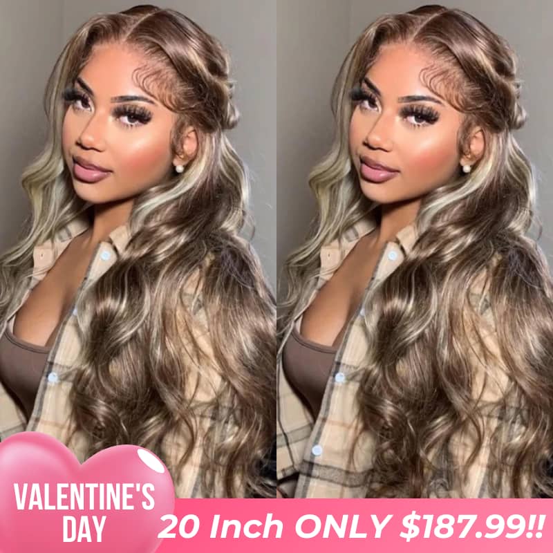 Valentine's Special Sale Ash Blonde Balayage Straight/Body Wave Lace Front Wig Tea Brown Colored Human Hair Wigs With Highlights