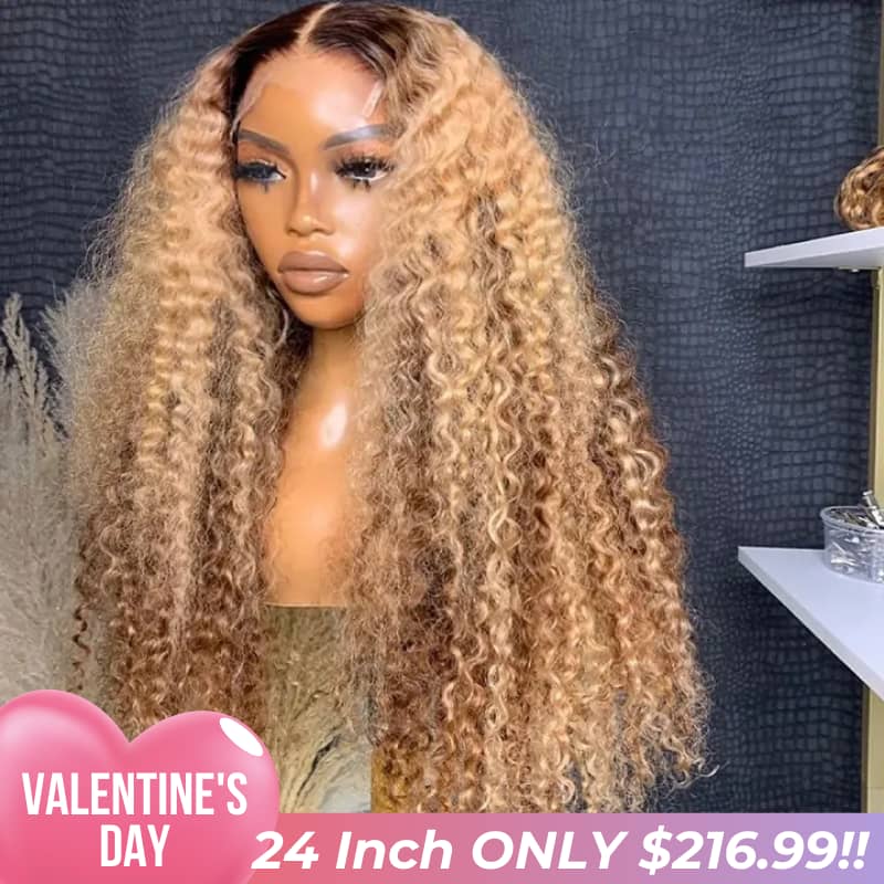 Valentine's Special Sale Highlight Curly Lace Front Human Hair Wigs 13x4 Honey Blonde Deep Wave Colored Glueless Wigs