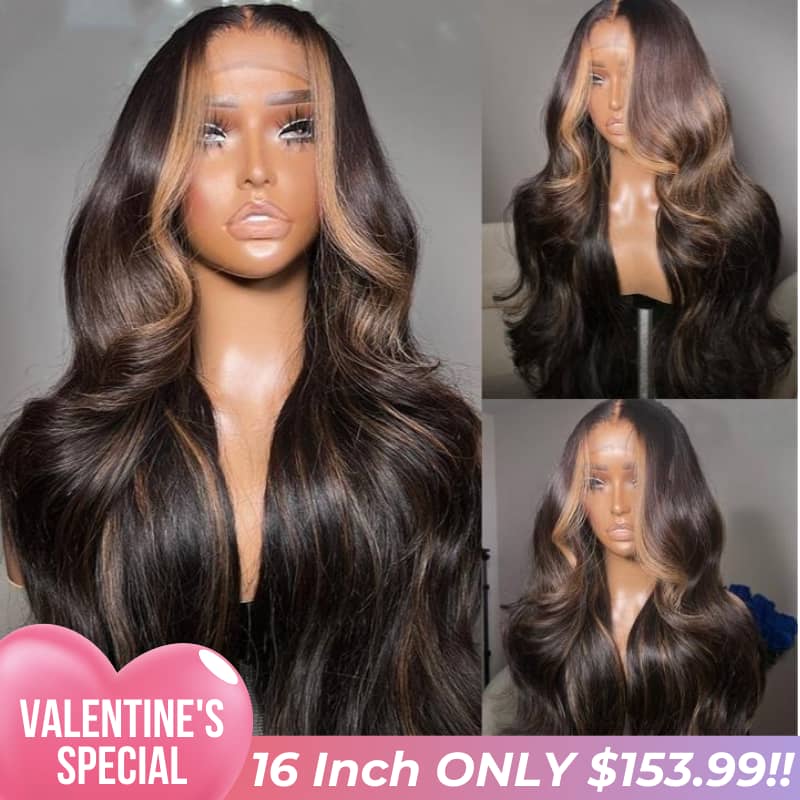 Valentine's Special Sale Money Piece Brown Body Wave HD Transparent Lace Front Wigs Glueless Skunk Stripe Color Human Hair Wigs-GeetaHair