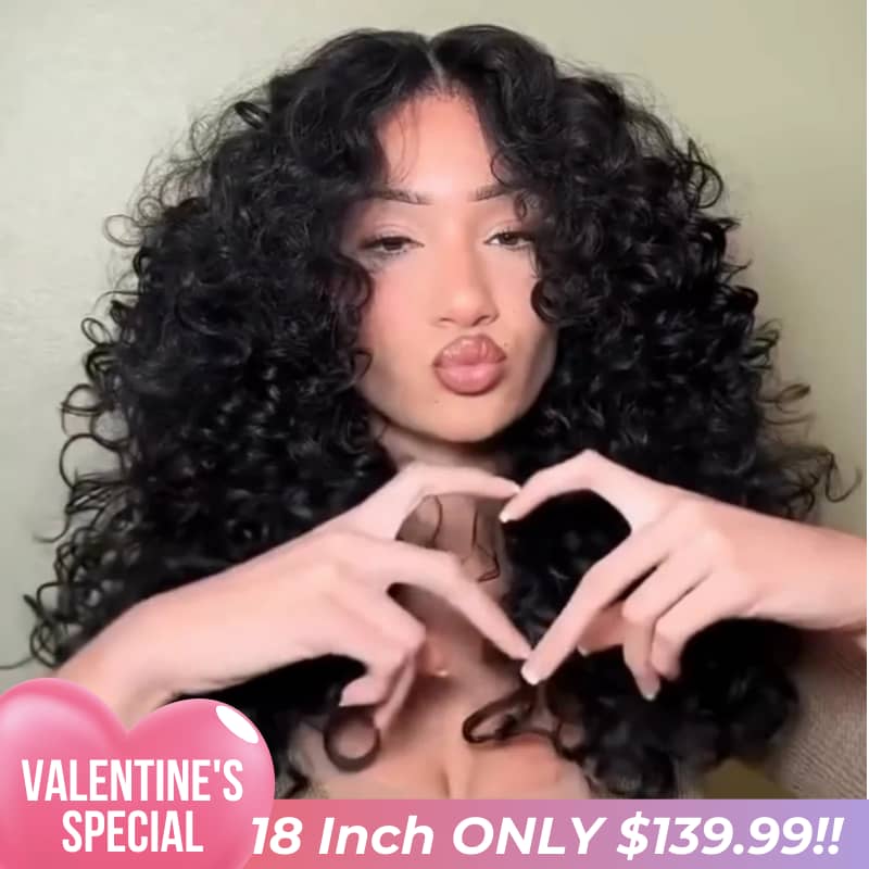 Valentine's Special Sale Full 300% Density Bouncy Curl 13x4 Lace Front Glueless Human Hair Wigs Pre Plucked Pre Cut Lace Front Wigs