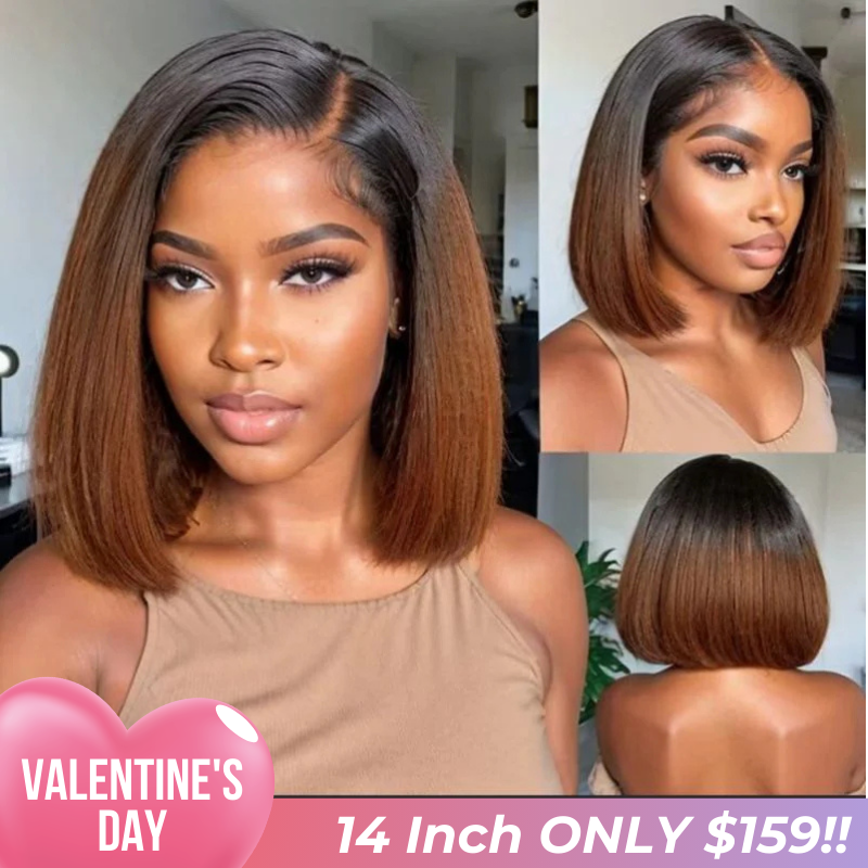 Valentine's Special Sale Ombre 1B/30 Glueless Wig Brown Short Bob Straight 13x4 HD Lace Front Wig Colored Glueless Human Hair Wigs No Code Needed