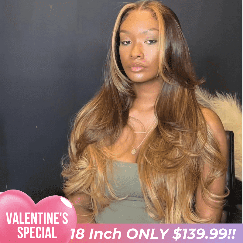 Valentine's Special Sale Luxury Series Layered Cut Glueless Wigs Honey Blonde Mixed 13x4 Straight Lace Front Wig PrePlucked HD Lace Wigs