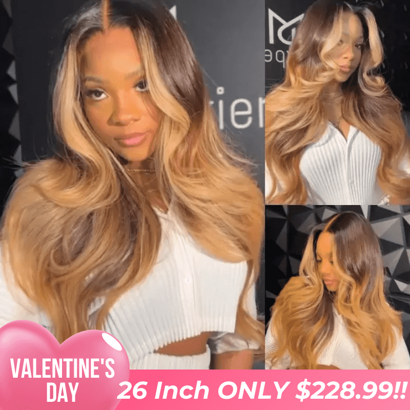 Valentine's Special Sale Body Wave Wig T1B/27 Ombre Blonde 13x4 Lace Front Wig Colorful Human Hair Wigs 250% Density