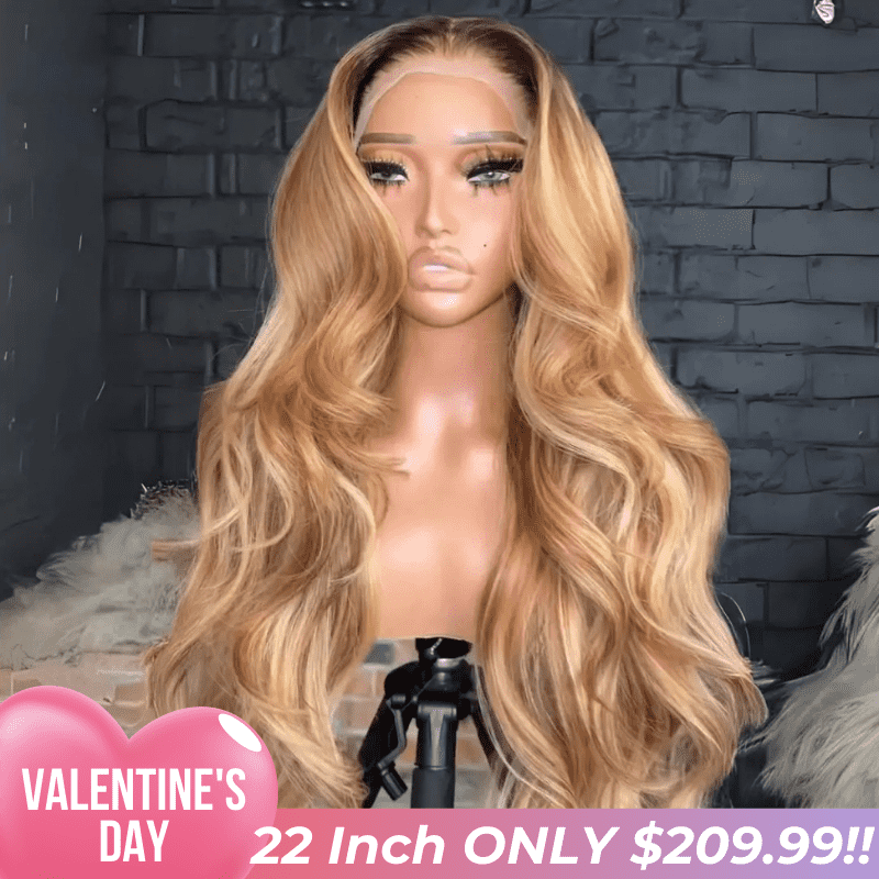 Valentine's Special Sale Honey Blonde Colored Glueless Wigs Body Wave 13x4 Lace Front Wig Pre Plucked 250% Density