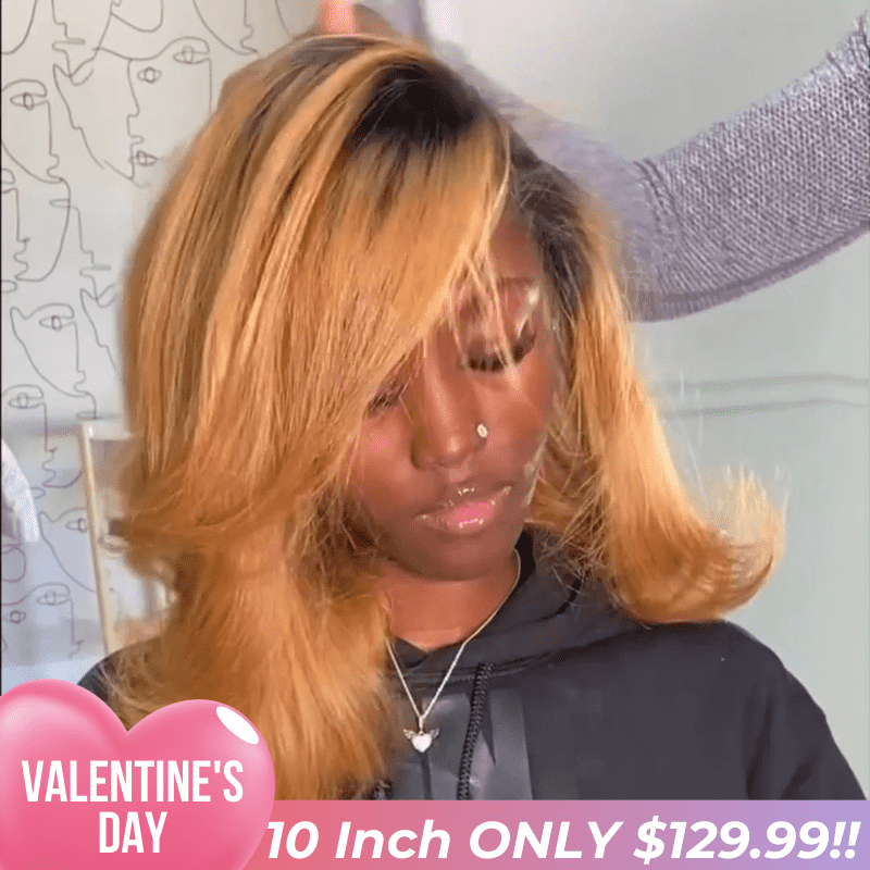 Valentine's Special Sale Ombre 1B/27 Glueless Wigs Natural Straight 13x4 Lace Front Human Hair Wigs Blonde Colored with Dark Roots Bob Wigs No Code Needed