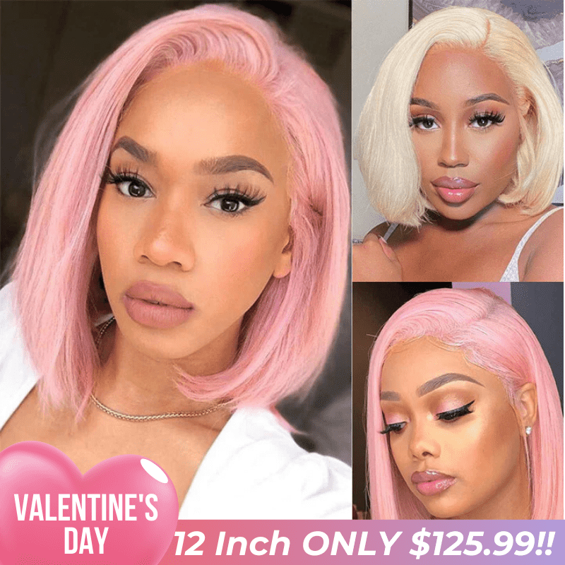 Valentine's Special Sale 613 Blonde/Pink 13x4 Short Bob Lace Front Wig Straight Hair Undetectable Lace Wig Pre Plucked With Baby Hair Natural Hairline Glueless Wig-Geeta Hair