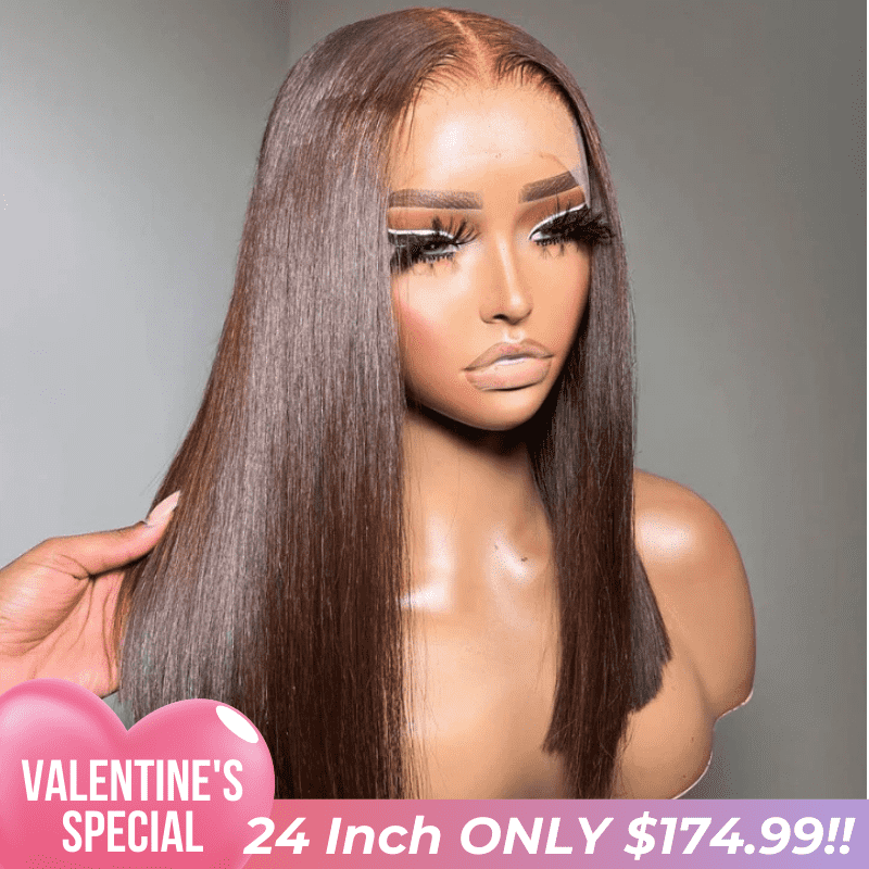 Valentine's Special Sale Brown 4x4/13x4 HD Lace Bob Wig Colored Bone Straight Shoulder Length Human Hair Wigs-Geeta hair