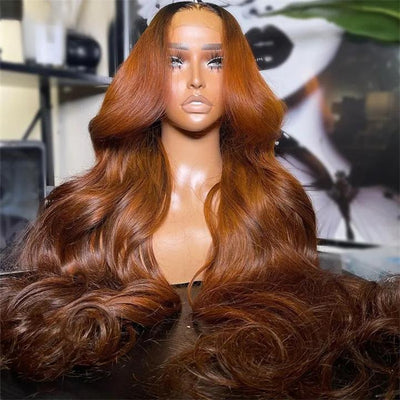 Ginger Color Lace Front Wig Body Wave 13x4/4x4 HD Lace Human Hair Wigs Ombre Colored Wigs With Dark Roots-Geeta Hair