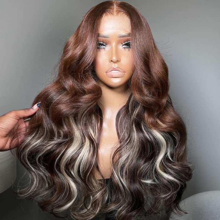 Funky Colored Wigs | Glueless 13x4/6x4.5 Money Piece Light Blonde Mix Black Body Wave Pre Cut HD Transaparent Lace Human Hair Wigs With Breathable Cap Highlights Air Wig-Geeta Hair