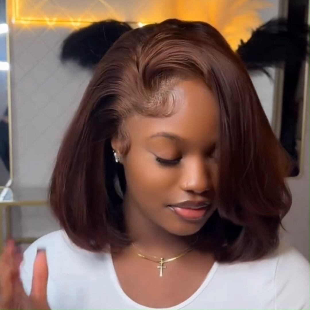 Glueless Chocolate Brown Bob Wigs Colored Natural Wave Human Hair Short Bob Wigs No Code Needed