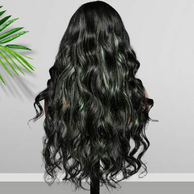 Glueless Peekaboo Highlights Green New Trendy Body Wave 13x4 Lace Front Wig Colored Highlight Human Hair Wigs-Geeta Hair