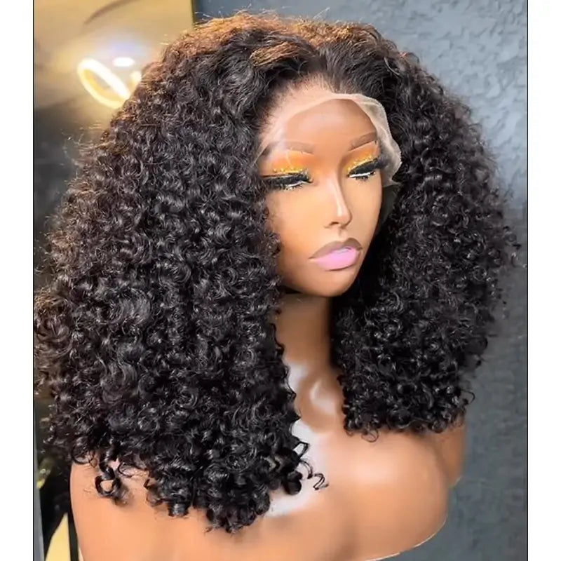 250% Density Glueless Wig Curly Human Hair 13x4 Lace Frontal Curly Wave Bob Wig Pre Plucked Natural Hairline